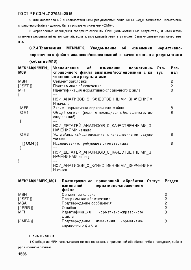 ���� � ���/HL7 27931-2015. �������� 1542