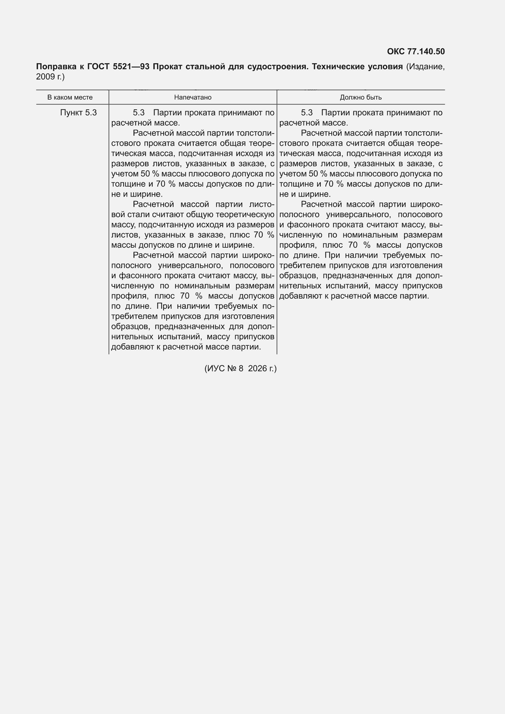 Поправка к ГОСТ 5521-93